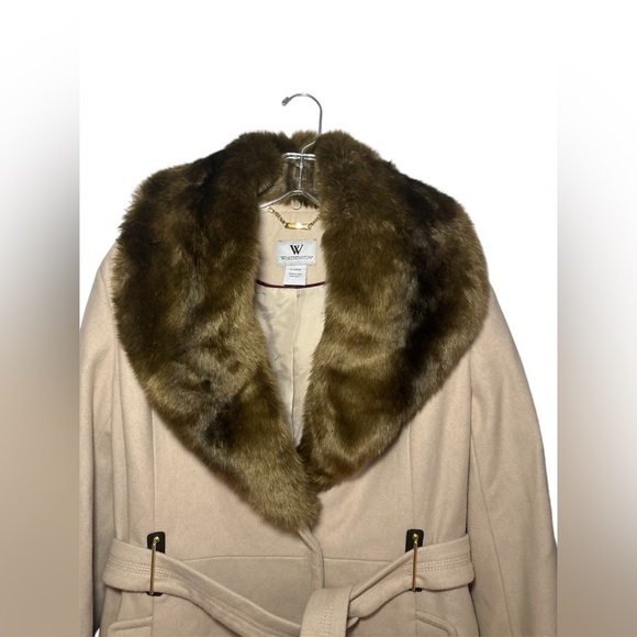 NWOT WORTHINGTON LINED WOOL BLEND FAUX FUR REMOVABLE COLLAR COAT WITH BELT - Picture 2 of 14
